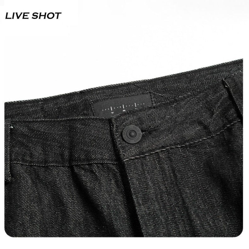Vintage Black Scimitar-silhouette Wide-leg Jeans