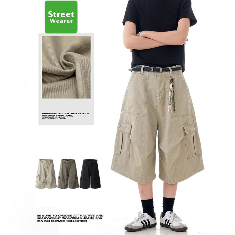 Retro Multi-Pocket Loose Straight Leg Wide Leg Work Shorts SW2001KNCK238D