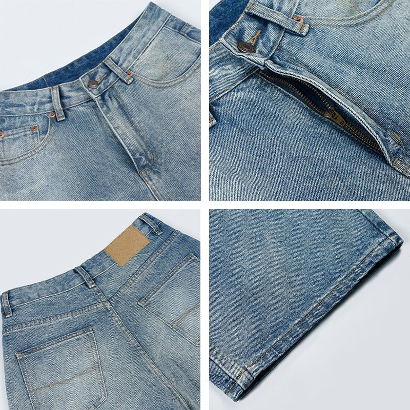 Washed Baggy Straight Leg Clean Fit Jeans