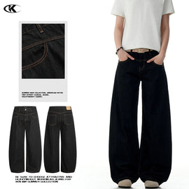 Basic Black Scimitar-silhouette Wide Leg Jeans