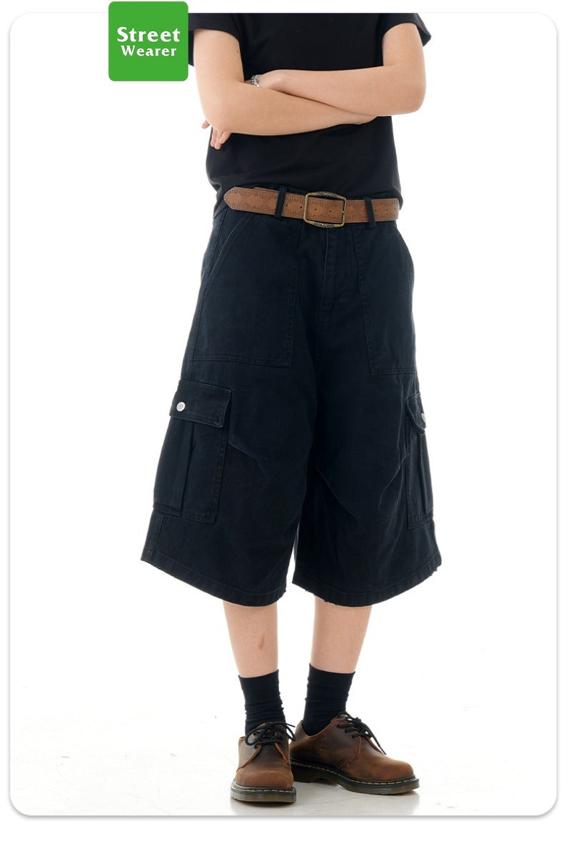Retro Multi-Pocket Loose Straight Leg Wide Leg Work Shorts SW2001KNCK238D