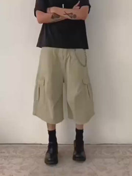 Retro Multi-Pocket  Loose Straight Leg Wide Leg Work Shorts