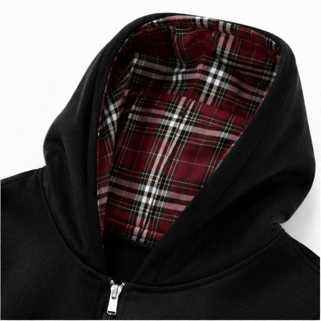 Royal Check Reversible Plaid Hoodies 1295 Black
