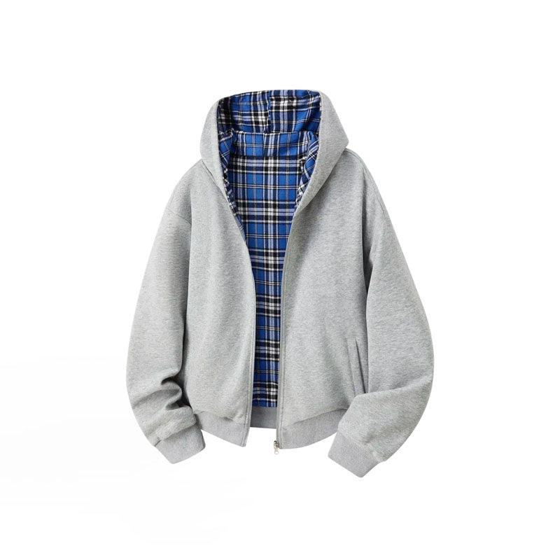 Royal Check Reversible Plaid Hoodies 1295 Grey
