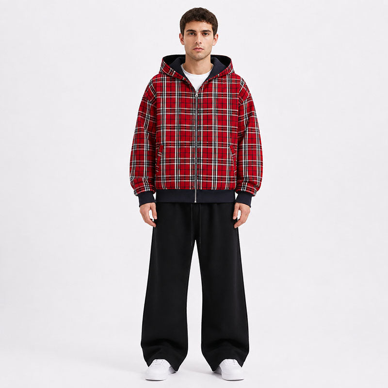 Navy Red Tartan 2-IN-1 Reversible Plaid Hoodie（Limited First Drop Pre-Order）