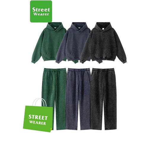 Loose fitting washed vintage hoodie set SW003BEW2485K2487