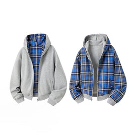 Royal Check Reversible Plaid Hoodies 1295 Grey
