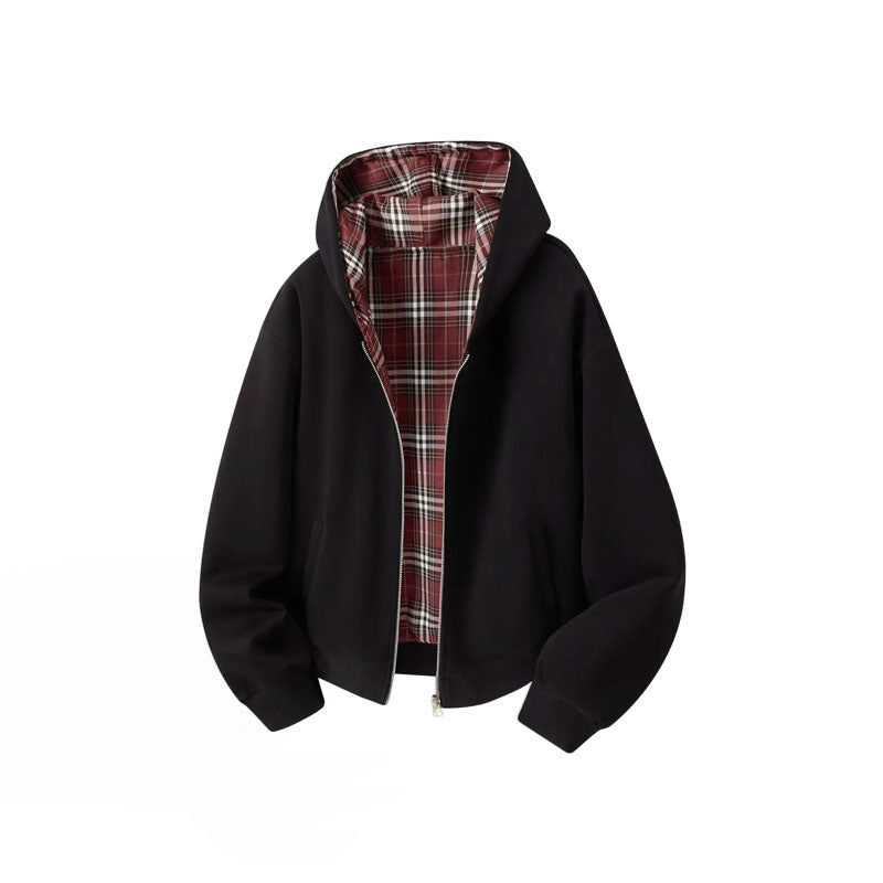 Royal Check Reversible Plaid Hoodies 1295 Black