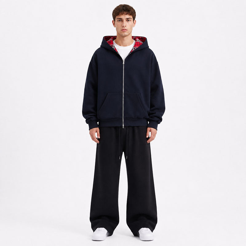 Navy Red Tartan 2-IN-1 Reversible Plaid Hoodie（Limited First Drop Pre-Order）