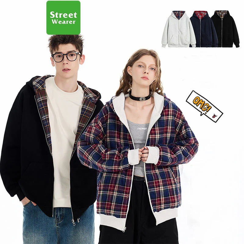 Retro Two-sided Patchwork Solid Color Pullover Hoodie SW034YEW1348GB