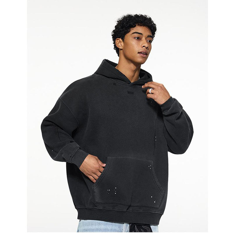 Fleece-lined Monkey Spray Ink Splash Washed Hoodies BK23819