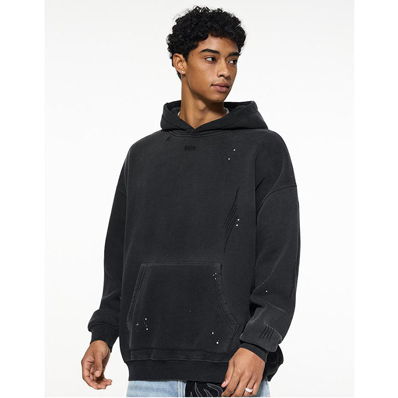 Fleece-lined Monkey Spray Ink Splash Washed Hoodies BK23819