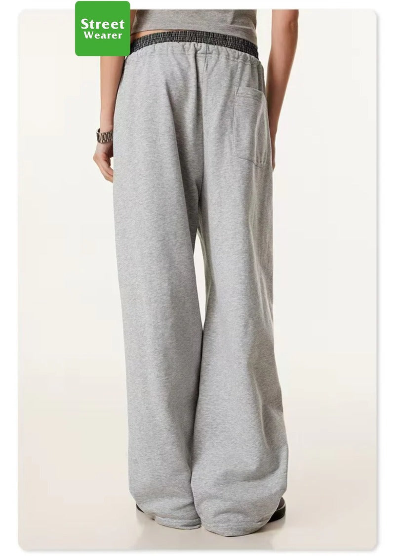 Plaid Color Contrast Double Waist Head Casual Pants K25154