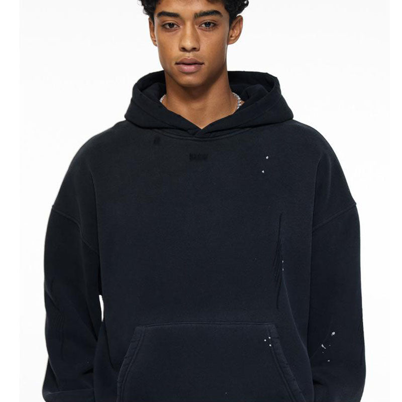 Fleece-lined Monkey Spray Ink Splash Washed Hoodies BK23819
