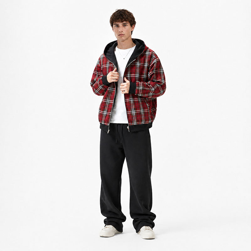 Royal Check Reversible Plaid Hoodies 1295 Black