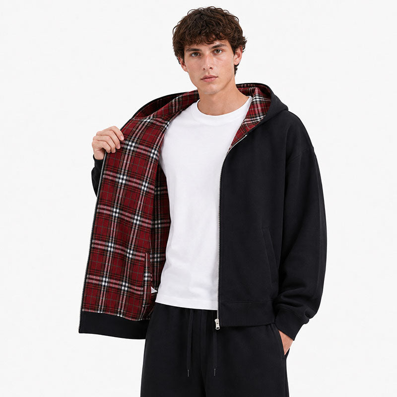 Royal Check Reversible Plaid Hoodies 1295 Black