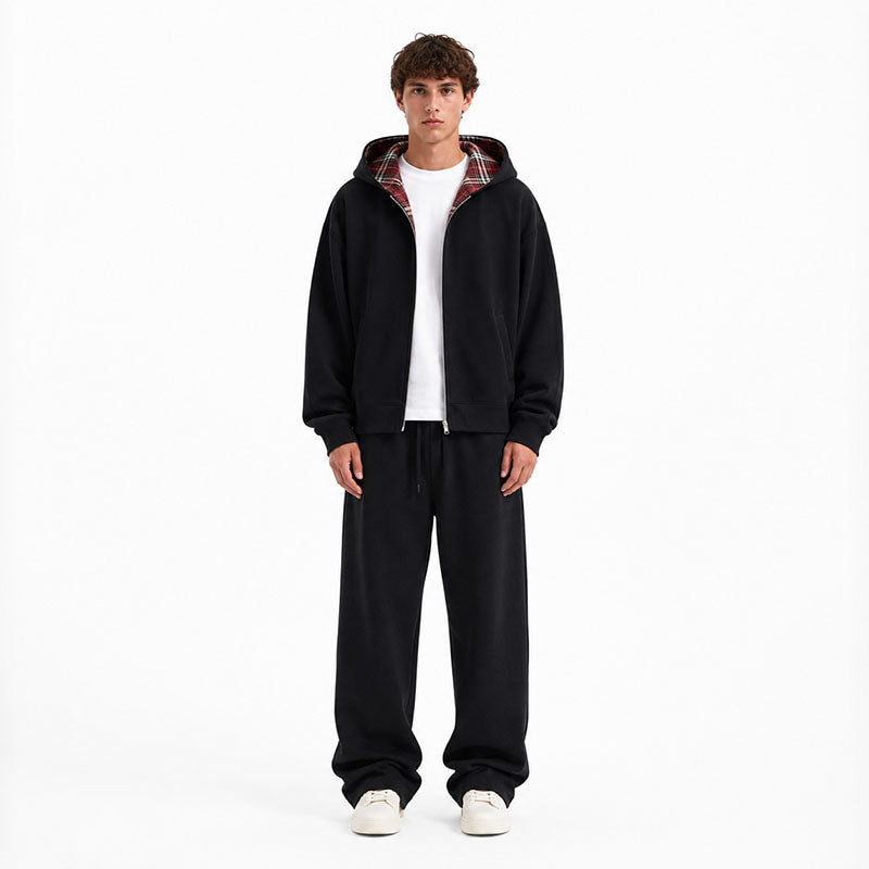 Royal Check Reversible Plaid Hoodies 1295 Black