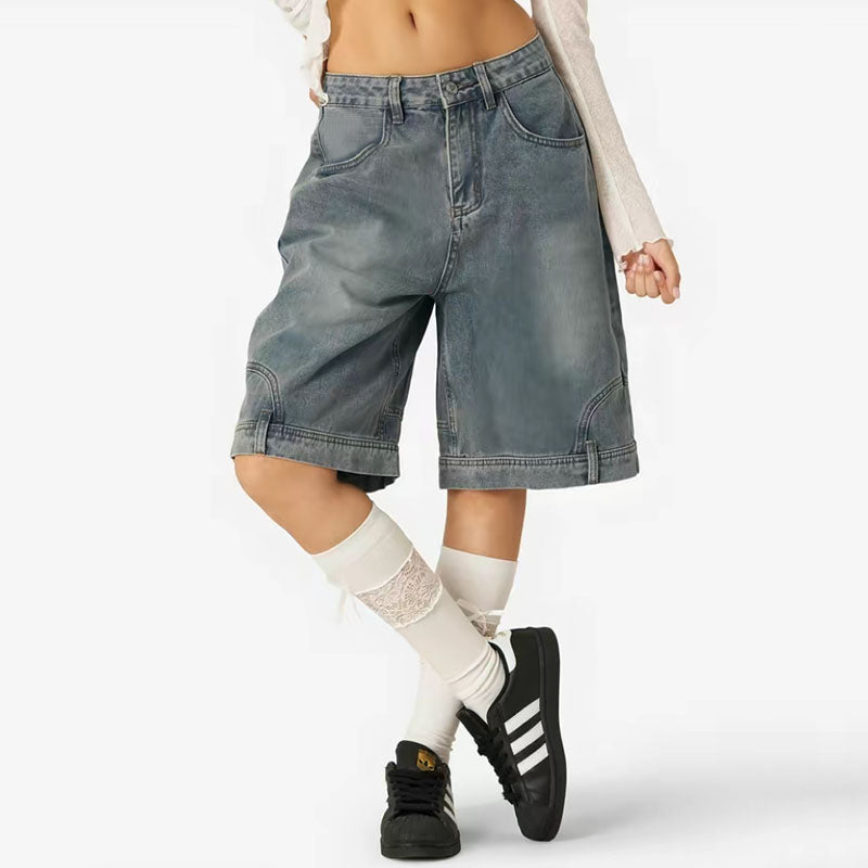 Flip Utility Baggy Denim Shorts – Light Wash 9037