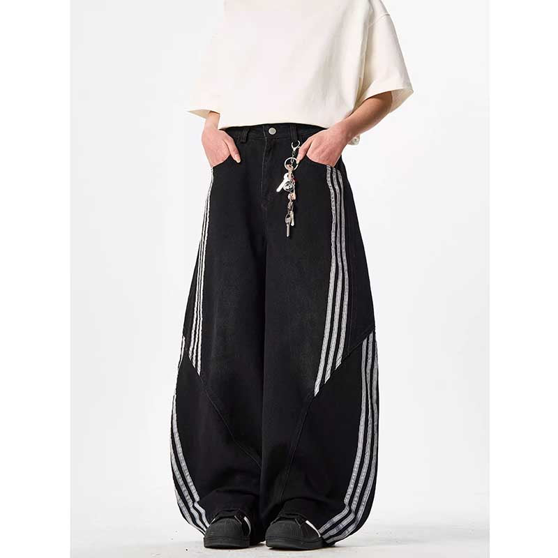 Baggy Washed Denim three stripes Jeans 7845