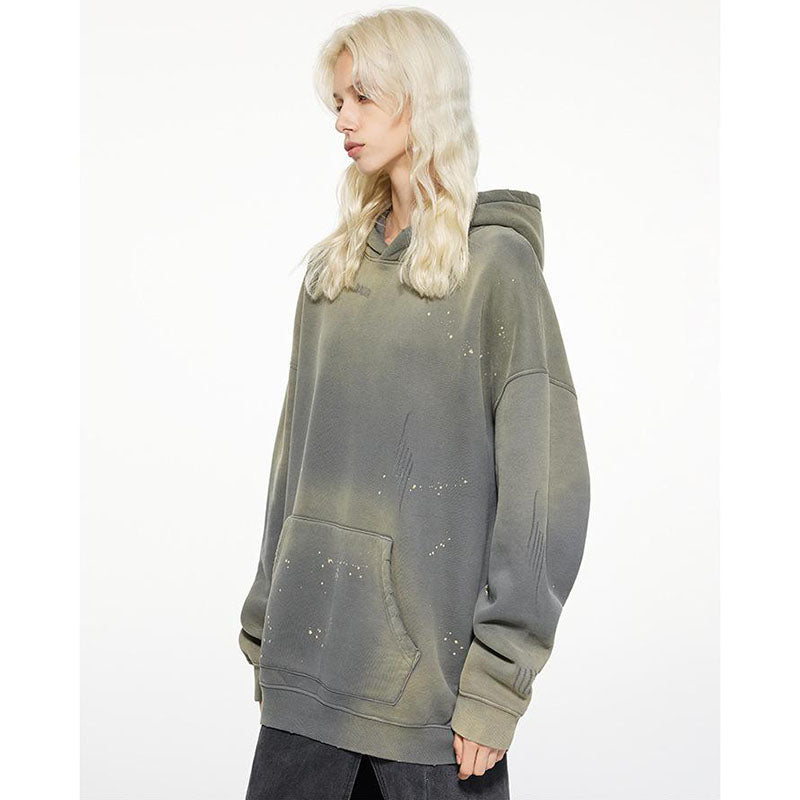 Fleece-lined Monkey Spray Ink Splash Washed Hoodies BK23819