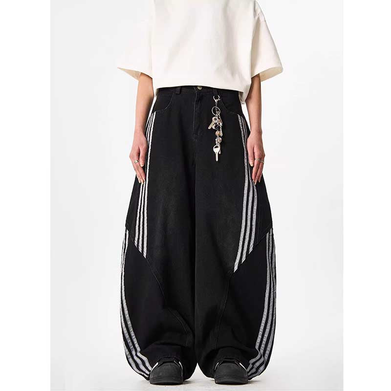 Baggy Washed Denim three stripes Jeans 7845