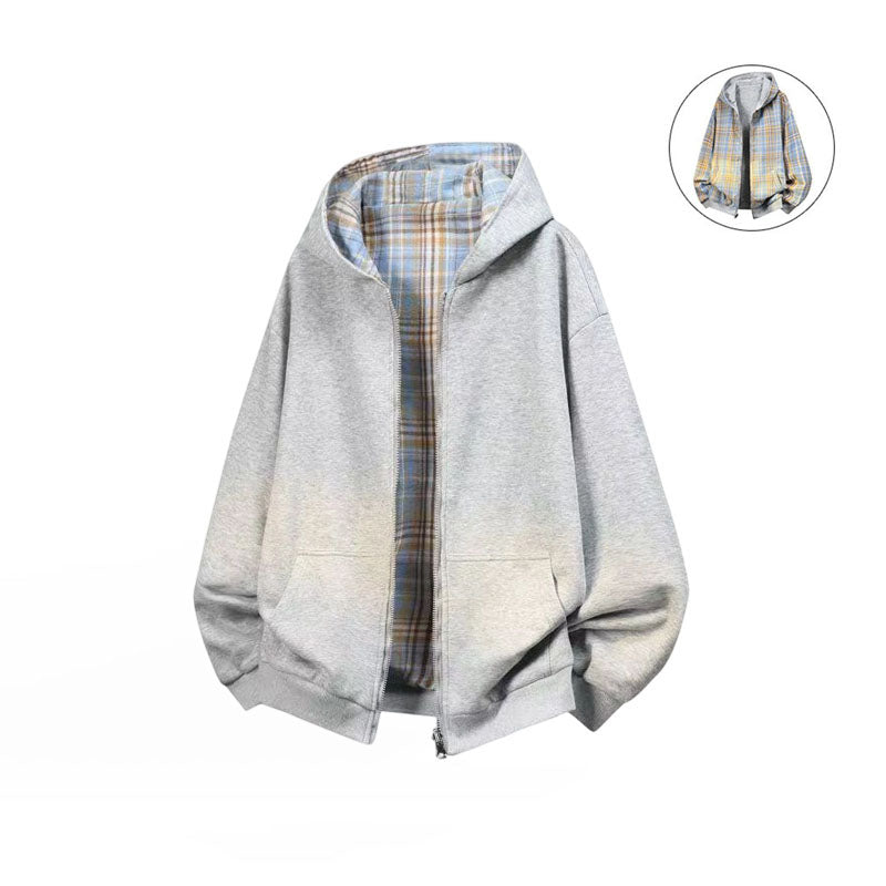 2-IN-1 Sky Plaid Reversible Hoodie