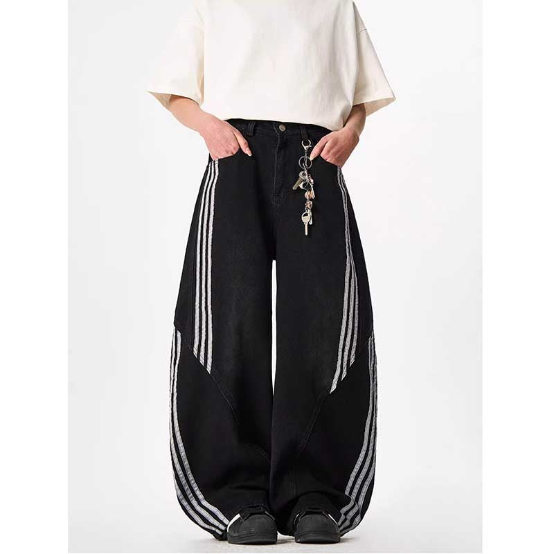 Baggy Washed Denim three stripes Jeans 7845
