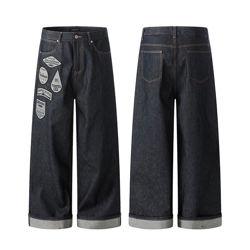 Hip Hop Letter Embroidery Baggy Wide Leg Jeans