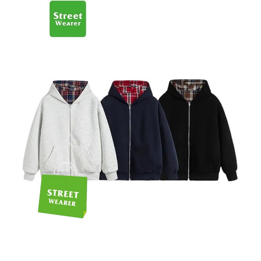 Retro Two-sided Patchwork Solid Color Pullover Hoodie SW034YEW1348GB