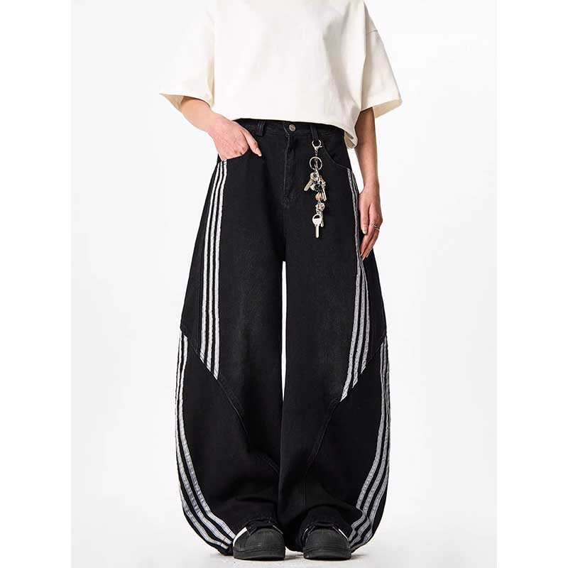 Baggy Washed Denim three stripes Jeans 7845