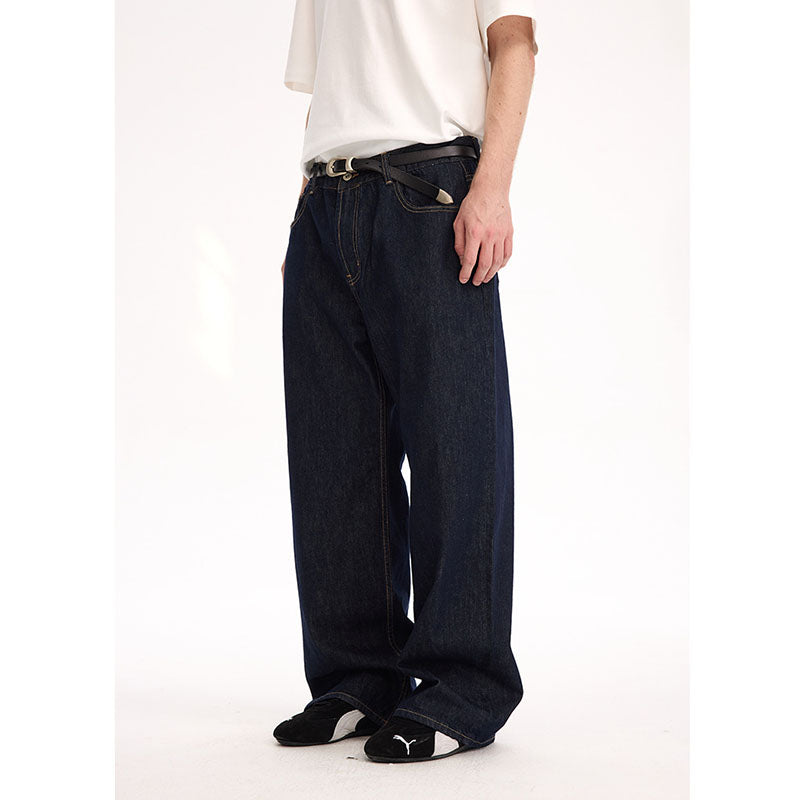 13oz raw denim loose straight jeans KZ9689