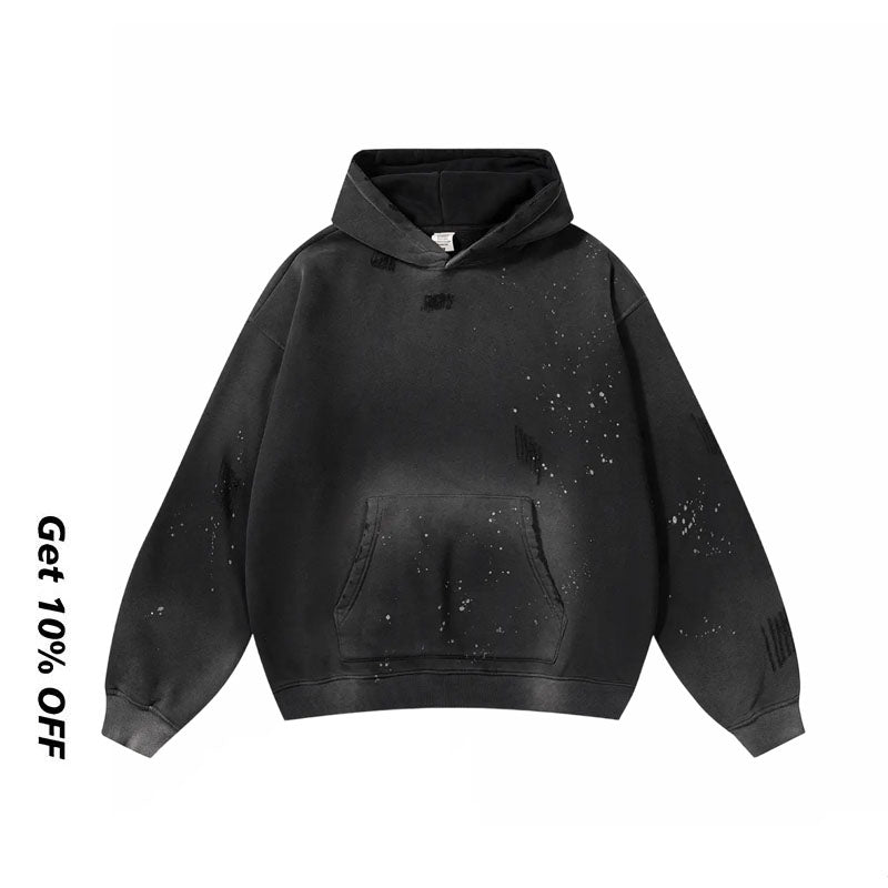 Fleece-lined Monkey Spray Ink Splash Washed Hoodies BK23819