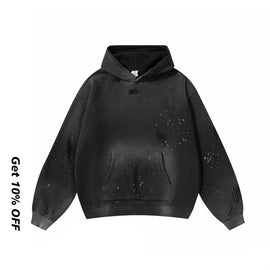 Fleece-lined Monkey Spray Ink Splash Washed Hoodies BK23819