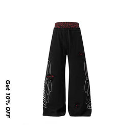 Leopard Print Double Waistband Straight Wide Leg Sweatpants 5188