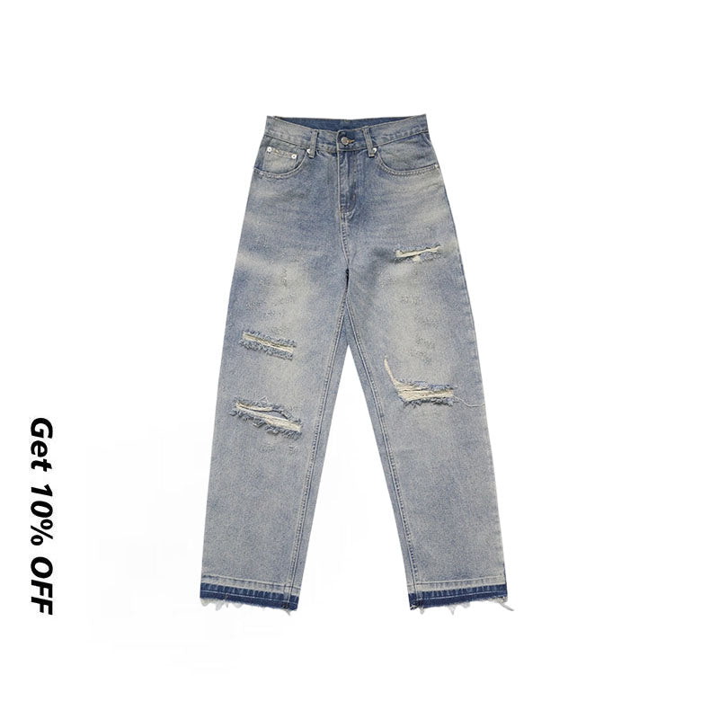 Washed Vintage Casual Straight Ripped Jeans G510