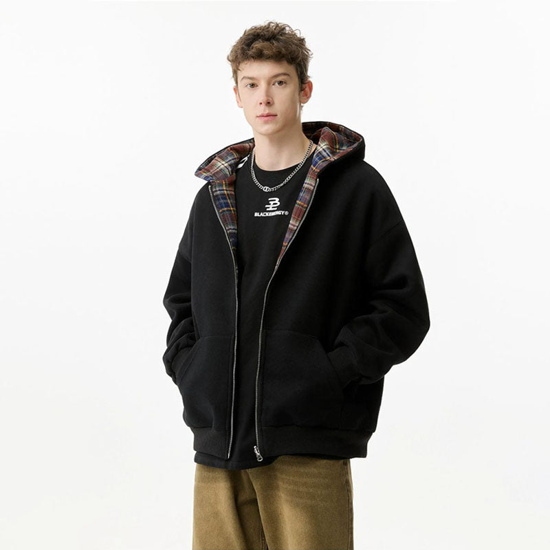 Reversible Plaid Patchwork Zip-up Hoodies W1348GB