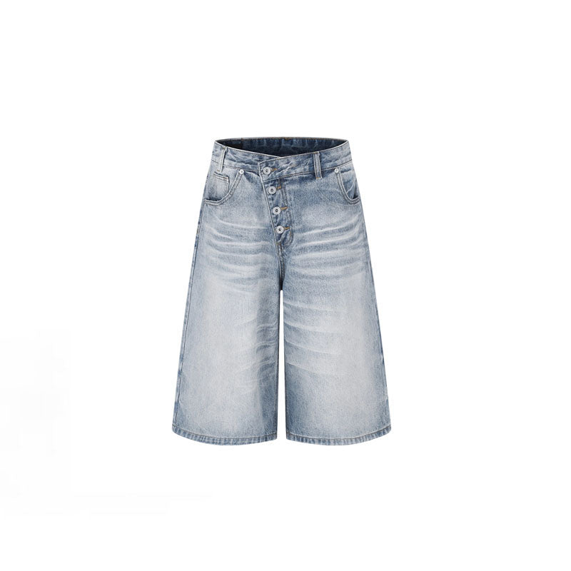 Flip Utility Button Fly Baggy Denim Shorts – Light Blue