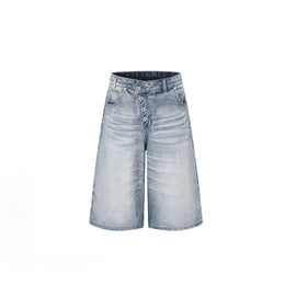 Flip Utility Button Fly Baggy Denim Shorts – Light Blue