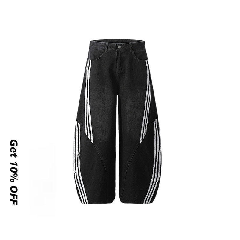 Baggy Washed Denim three stripes Jeans 7845