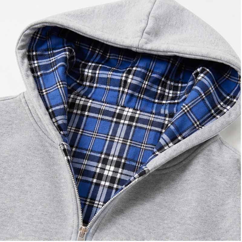 Royal Check Reversible Plaid Hoodies 1295 Grey