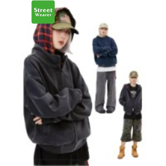 False Two Piece Plaid Heavyweight Washed Old Craft Hoodie SW038MD240959