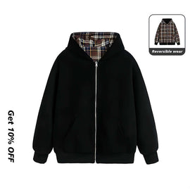 Reversible Plaid Patchwork Zip-up Hoodies W1348GB