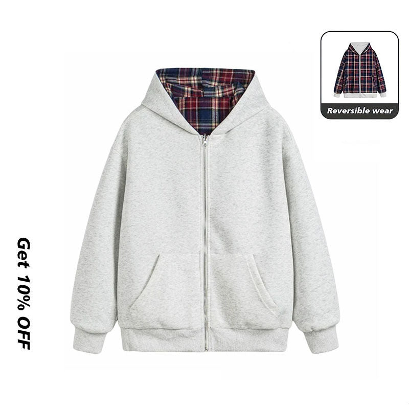Reversible Plaid Patchwork Zip-up Hoodies W1348GB