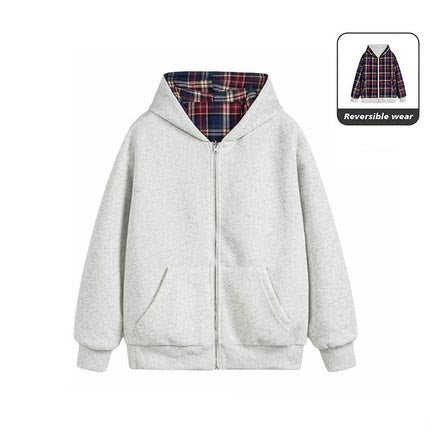 Tartan Grey Reversible Plaid Hoodies W1348GB
