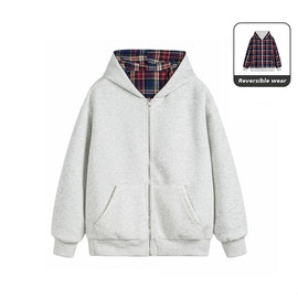 Tartan Grey Reversible Plaid Hoodies W1348GB
