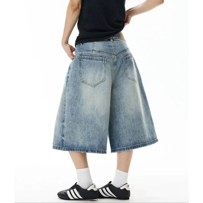 Flip Utility Button Fly Baggy Denim Shorts – Light Blue