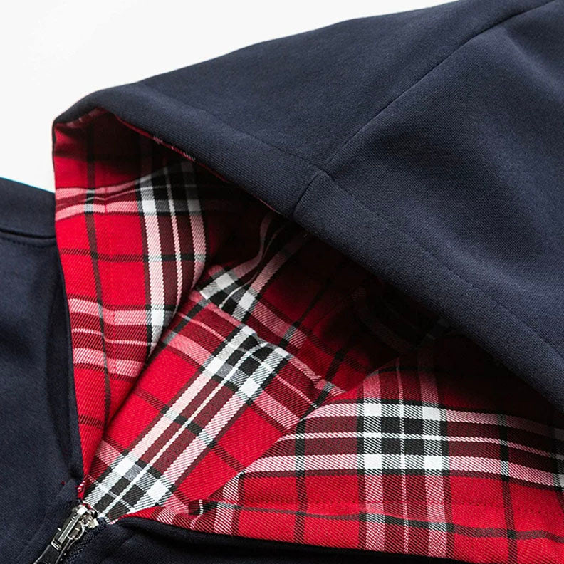 Navy Red Tartan 2-IN-1 Reversible Plaid Hoodie（Limited First Drop Pre-Order）