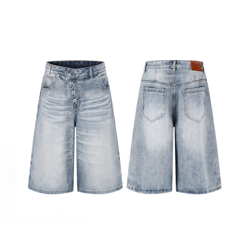 Flip Utility Button Fly Baggy Denim Shorts – Light Blue