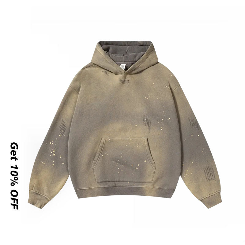Fleece-lined Monkey Spray Ink Splash Washed Hoodies BK23819