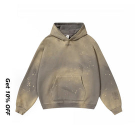 Fleece-lined Monkey Spray Ink Splash Washed Hoodies BK23819